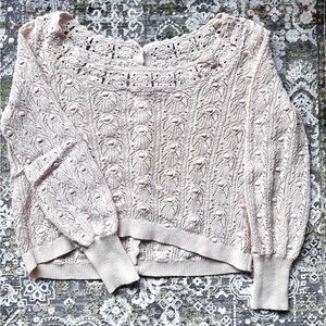 Sezane Artie Jumper Reversible Neckline Cream Ecru Textured Lacy Knit Cardigan